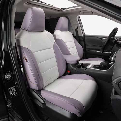 Auto Interior Accessories Premium Leather Purple White 5 Seats Fit Full Set Custom Car Seat Covers